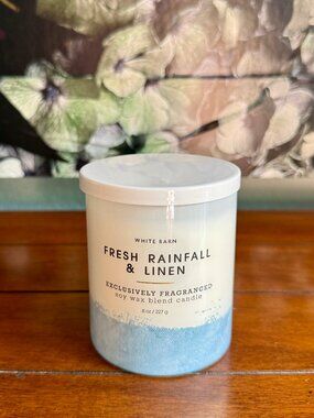 NEW FRESH RAINFALL & LINEN Single Wick Candle Bath & Body Works
